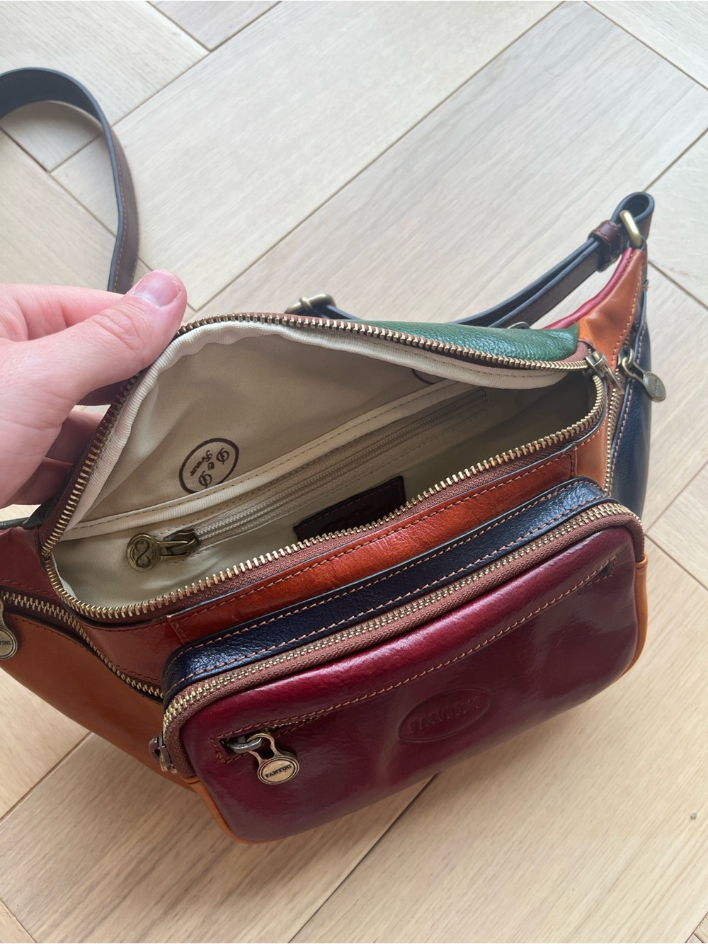 Multi-Color Leather Crossbody Bag with Front Zip Pocket